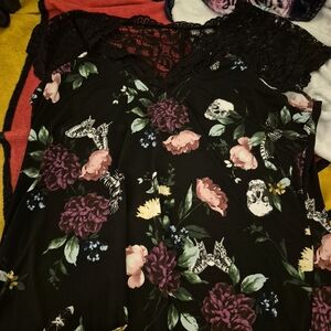Hot Topic Black Pink Lace Floral Blouse